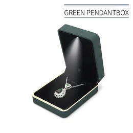 Jewelry Pouches Green Fashion LED Light Pendent Packaging Storage Box Women Earring Ring Showcase Jewellery Organizers Birthday Gifts