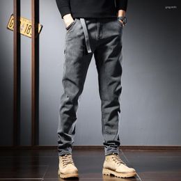 Men's Jeans Gray Autumn Men Casual Slim Fit Pencil Pants Winter Streetwear Fashion Mens Denim Trousers CP2092