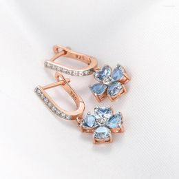 Backs Earrings 925 Sterling Silver Dangle Clover Created Gemstone Sky Blue Topaz For Women Gifts Elegant Fine Jewellery Rose Gold Plated