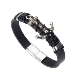 Charm Bracelets Magnetic Bracelet Punk Black Brown Braid Men Cool Clasp Wristband Stainless Steel Bangles Drop Delivery Jewellery Dhvsx