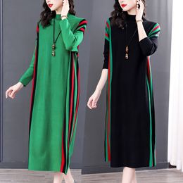 Casual Dresses Winter Green Knitted Sweater Jumpers Autumn Elegant Vintage ONeck Pullover Bodycon Wool Midi 230130