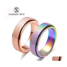 Band Rings Titanium Steel 6Mm Rotating For Womwn Men Rose Gold Rainbow Frosted Surface Lucky Runner Engagement Wedding Jewerly Gifty Dhih8