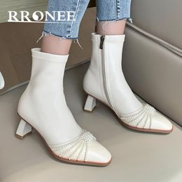 Boot Stiletto Boots For Pointy Women Autumn/Winter 2024 French Pearl Side Zipper Skinny Leather High Heel Versatile Nude 56356 45494 20767 s