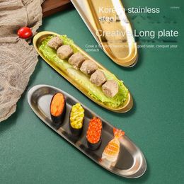 Plates Stainless Steel Tableware Creative Long Sushi Plate Barbecue String El Commercial Dessert