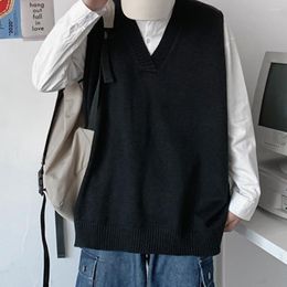 Men's Vests Winter Sweater Vest Solid Colour Knitting Warm Oversized For Daily Wear