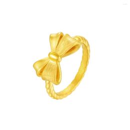 Cluster Rings 1PCS Real 24K Yellow Gold Ring 3D Hard Woman Beauty Bowknot 1.8-2.1g Stamp 999 Gift