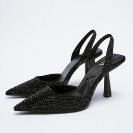 Sandals SOUTHLAND Gold Slippers Soft Shoes Mules For Women 2023 Pointed Toe Platform Med Pantofle Comfort Heels Slingbacks