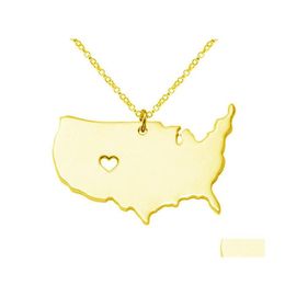 Pendant Necklaces Us State Map Necklace Rose Gold Usa Geography Pendants Charm Jewelry Stainless Steel Dh Drop Delivery Dhhw3