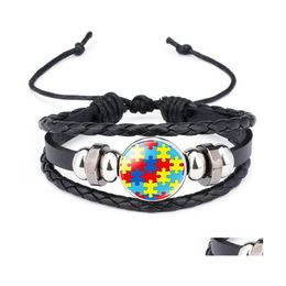 Charm Bracelets Kids Autism Awareness For Children Boy Girl Leather Wrap Wristband Bangle Fashion Inspirational Jewelry 785 Drop Deli Dh9Lk
