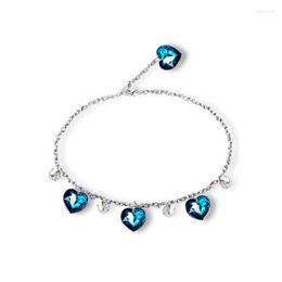 Anklets Tassina Heart Ankle Bracelets On The Leg Bracelet Kpop Crystal Silver Color Women Anklet Summer Jewelry Accessories For Beach