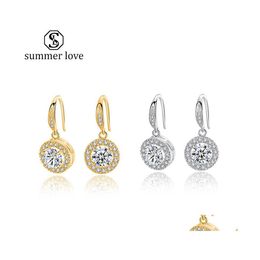Stud Classical Cubic Zirconia Halo Leverback Drop Earrings Gold Sie Colour Ear Wires For Women Designer Hoop Earringsz Delivery Jewelr Dhbfr