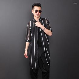 Men's T Shirts 2023 Uniform Code Hair Stylist Shirt Male Five-point Sleeve Printing Summer Sun Protection Clothing Retro Long Section Thin