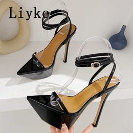 Runway Style Ankle Strap Gold Sandals For Women Thick Bottom Pointed Toe Stiletto High Heels Platform Pole Dance Shoes 0129
