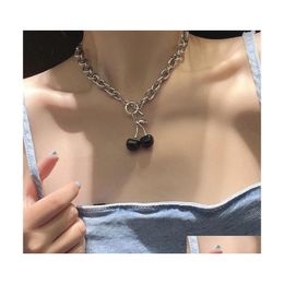 Chokers Alloy Trend Cherry Clavicle Chain Necklace For Women Korea Black Charms Sier Color Jewelry Accessories 3391 Q2 Drop Delivery Dhrnb