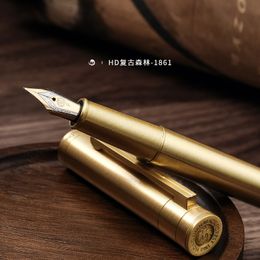 Fountain Pens LT Hongdian Retro 1861 Brass Forest HighEnd Exquisite Business Office Elbow Art Fountan Students Practice For Gift 230130