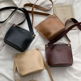 Waist Bags Retro Style Fashion Solid Color Bucket Bag Wild Letter PU Leather Female Shoulder Messenger