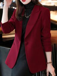 Women's Suits Women Elegant Blazer Casual Korean Style Long Sleeve Fashionable Basic Single Breasted Solid Chic Clothing