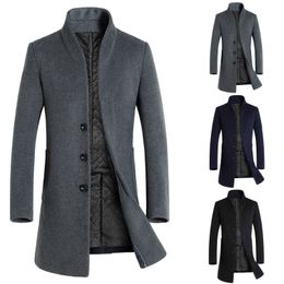 Men's Wool Blends Men Coats Winter Mid-length Trench Jackets Casual Solid Single Breasted Long Sleeve Lapel Collar Overcoat Male Slim Jacket 230130