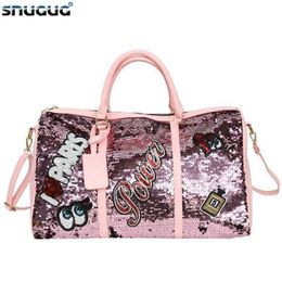 Outdoor Bags Outdoor Pink Woman Sports Bags For Fitness Sequin Gym Bags Women Training Yoga Duffle Bag Glitter Luggage Travel Bag Organiser T230129