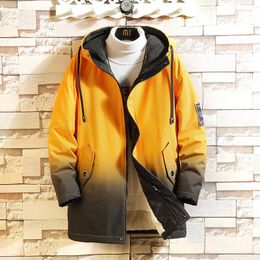 Men's Down Winter Style Plus Velvet Gradient Mid-length Jacket Korean Slim Youth Leisure Color Matching Puffer Coat