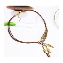 Pendant Necklaces Choker Alloy Feather Pendants Vintage Rope Gold Chain Necklace Women Accessories Wholesale Jewellery Bdehome Drop Del Dh1Ta