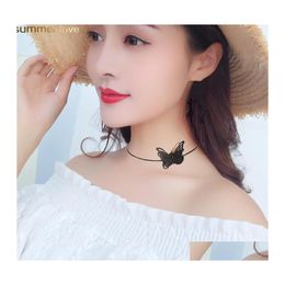 Chokers White / Black Lace Butterfly Necklace Charm Choker Jewelry For Women Accessories Wholesale Summer Love Drop Delivery Necklac Otbsq