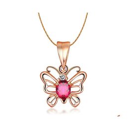 Pendant Necklaces Rose Gold Necklace Dancing Butterfly Gemstone 18K Cutout Ruby Pendants Party Gift Jewellery Drop Delivery Dhf3I