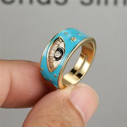 Wedding Rings Luxury Crystal Zircon Big Eye Ring Aqua Blue Red White Opening Antique Gold Color Party For Women Men Halloween Gifts