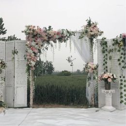 Decorative Flowers White With Light Pink Color Grass Green Wedding Flower Wall Artifical Silk Backdrop Home Decoration