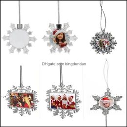 Christmas Decorations Sublimation Blank Snowflake Pendants Ornaments Thermal Transfer Printing Blanks Ornament White Customized Xmas Ota3H