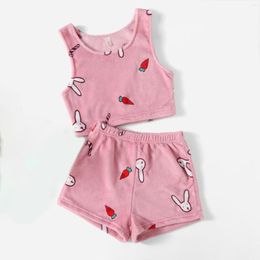 Women's Tracksuits Little Girl Women's Leisure Shorts Tops Vest Set And Printing Pullover O Neck Crop Flower Women Suits & Sets For