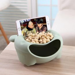 Plates Cute Bear Lazy Snack Bowl Thicken Plastic Double Layer Storage Box Nut Fruit Melon Seeds Plate Dish With Phone Holder