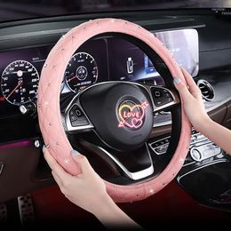 Steering Wheel Covers Lady Crystal Car Cover Women Red Pink Black Leather Universal 38cm Bling Accessories Auto Decoration For Girl