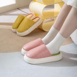 Slippers 2023 Women Cotton Winter Simple Solid Water-proof Indoor Wear Plush Keep Warm Men's Couple Home