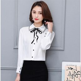 Women's TShirt Big Size 4XL Women Bow Long Sleeve Button Blouse Chic Elegant Spring Fall Office Turn Down Collar Formal Shirt Casual Tops 230131