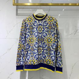 Men's Hoodies Autumn Winter Long Seeve Print Royal Golden Flower Colour Stripe Fashion Casual Blue Pullover Tops Seestern 2023