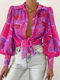 Женские блузки сексуальная принт цветочная рубашка для женщин отволовая пух