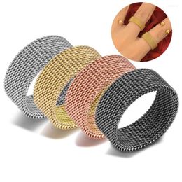 Wedding Rings 8mm Rose Gold-Color Stainless Steel Punk Women Mesh Ring Engagement Band Men Jewellery