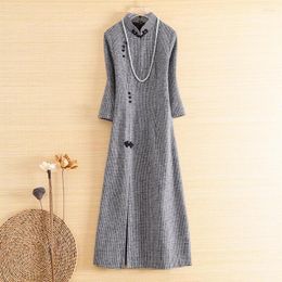 Ethnic Clothing High-end Winter Chinese Style Houndstooth Qipao Dress Women Slim Vintage Plus Size Lady Sleeveless Wool Cheongsam M-3XL