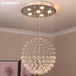 Chandeliers Modern Crystal Chandelier Lighting Chrome Steel Round LED Ceiling Clear Cristal Globe Pendant Lamp For Living Room