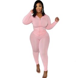 Women's Plus Size Tracksuits 4XL 5XL Vneck Full Sleeve Zipper Top Pencil Skinny Trousers Set for Women Two Piece Tracksuit Jogger Sports Clothing 230130