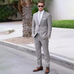 Men's Suits Casual Light Grey Slim Fit Mens Groom Wedding Tuxedo Groomsmen 2 Piece Jacket Pants Set Business Office Wear Costume Homme