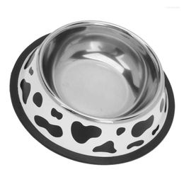 Dog Car Seat Covers Pet Feeder Bowl Stainless Steel Cow Pattern Round With Rubber Ring Bottom For Small Cat