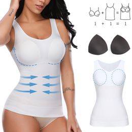 Women's Shapers Padded Shaperwear Compression Camisole Body Shaper Woman Tummy Control Tank Tops Slimming Shapers Waist Trainer Corset Slim Vest 230131