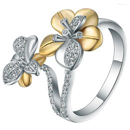 Wedding Rings Hainon Luxury Design Fashion Gold Colour Flower Zircon Inlayed Crystal For Women Engagement Silver Jewellery Gift