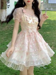 Casual Dresses French Vintage Mini Dress Women Kawaii Clothing Lolita Even Party Female 2023 Summer Short Sleeve Fairy Floral ChicCasual