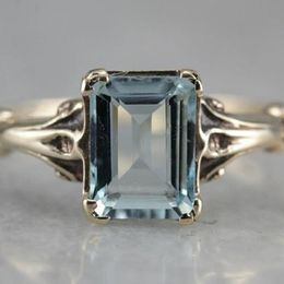 Cluster Rings Vintage Princess Square Blue Stone For Women Wedding Engagement Ring Luxury Charm Gold Jewellery