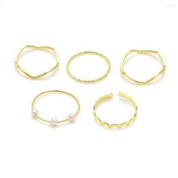 Wedding Rings EN Fashion Pearl Round For Woman Bohemian Gold Colour Wave Geometric 5 Pcs/Set Bridal Jewellery Boho Women