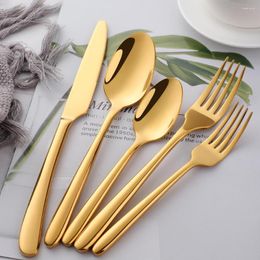 Dinnerware Sets 5pcs Golden Stainless Steel Cutlery Set Thick Handle Serving Fork Knife Soup Coffee Spoons Silver Metal Tableware