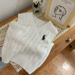 Maglione per bambini Gilet con aghi spessi Pullover senza maniche con scollo a V Maglione lavorato a maglia Top con rifilatura Maglione per ragazzi 2-7T